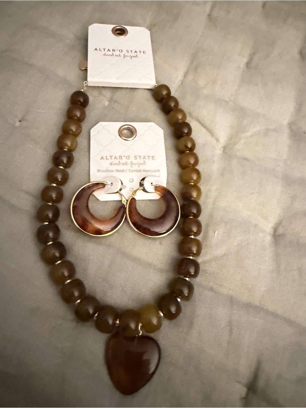 Altar'd State Tortoiseshell Heart Necklace & Crescent Hoop Earrings Set
